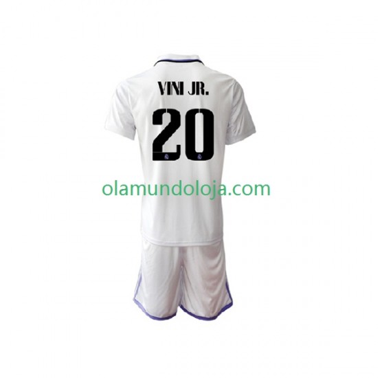Camisola Real Madrid Vinicius Junior 20 Criança Equipamento Primeiro 2022-2023 Manga Curta